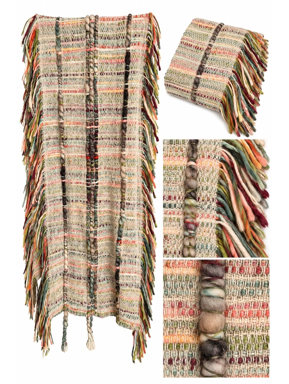 Multicolor fringe knit poncho